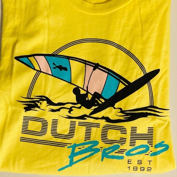 Dutch Bros Yellow VINTAGE T MEDIUM + XL Windsurfer EST. 1992 RARE - Picture 9 of 11